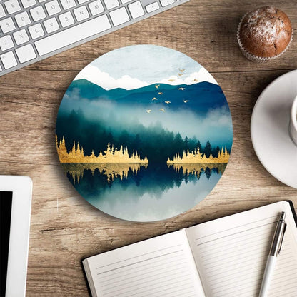 Mouse Pad, Round Personalized Computer Mouse Pads with Abstract Mountain Design, Washable Mouse Mat with Lycra Cloth, Gaming Office Home Non-Slip Rubber Base Mousepad