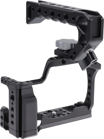 FocusFoto Camera Cage +Top/Side Handle Grip Kit, Aluminium Alloy Video Filmmaking Stabilizer Rig with Cold Shoe and 1/4" 3/8" Screw Mouting for Canon EOS M50 Mark II/M50/M5 Mirrorless Camera