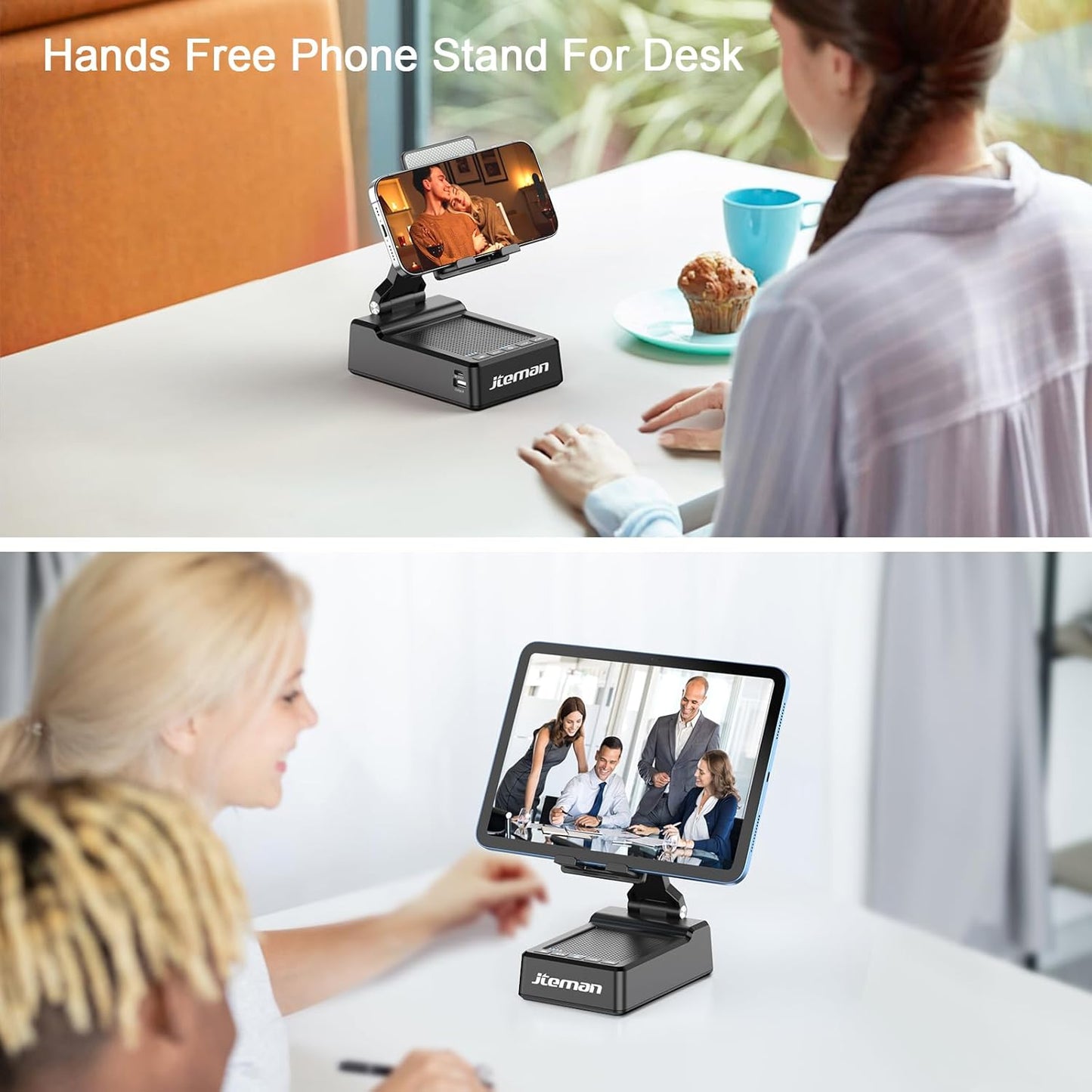 JTEMAN Gifts for Men Women,Adjustable Cell Phone Stand with Bluetooth Speaker and Charging Function,Cool Tech Gadgets Gift Idea for Dad Mom Birthday