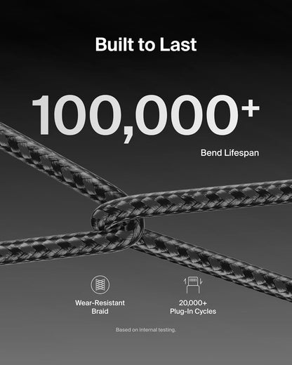 Belkin USB C to USB C Cable, 6.6ft, 60W - Type C Charger, iPhone Charger Cord, Soft, Braided, Flexible for iPhone 16, Galaxy S25, Pixel 9, Airpods, iPad Pro, Tablet & More, Travel Essentials - Black