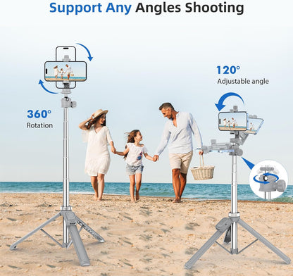 Extendable Tripod for iPhone with Remote, 360° Ball Head Upgraded Cell Phone Tripod for Video Recording, iPhone 14/13/12 Pro Max/Android/GoPro, 62in
