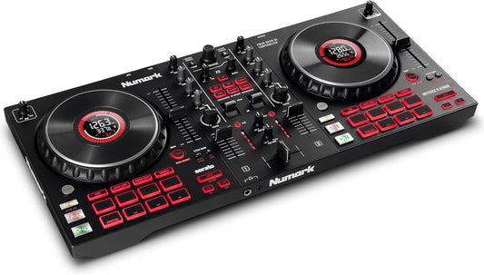 Numark Mixtrack Platinum FX Serato DJ Controller with Jog Wheel Displays, 4 Decks, Mixer, Effects Paddles and (Audio Interface)
