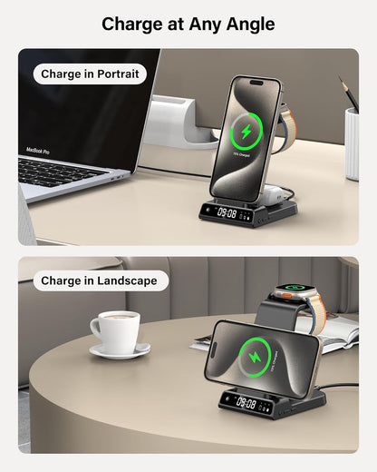 leChivée Wireless Charger for Apple Devices, 3 in 1 Wireless Charging Station Dock for iPhone 16 Pro Max/16 Pro/15/14/13/12, Apple Watch Charger for iWatch Ulltra 2/9/8/7/SE/6/5/4/3, AirPods Pro/4/3