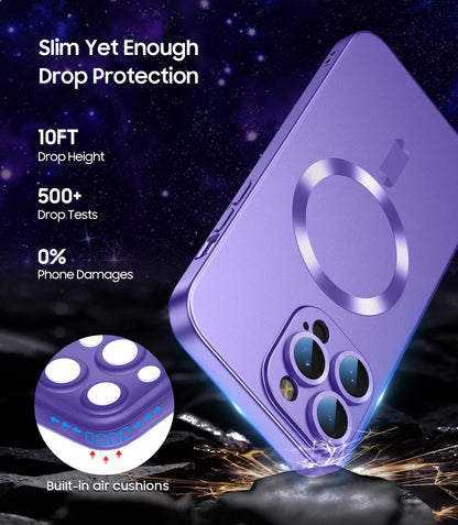 Magnetic for iPhone 15 Pro Case [Compatible with MagSafe][Built-in Camera Lens Protector] Slim Soft Silicone Bumper Shockproof Metallic Shine Phone Case (Purple)