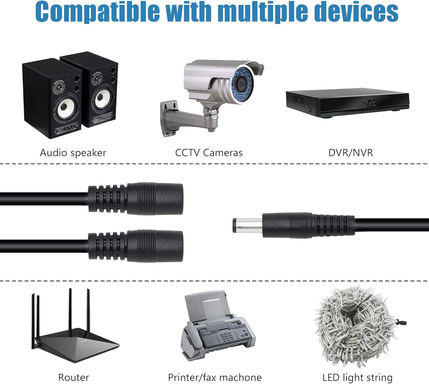 PNGKNYOCN DC 5.5x2.5mm 1 Male to 2 Female Power Supply Splitter Cord 30CM, Y Splitter Adapter Cord ，for CCTV Cameras DVR, LED Light Strip (2-Pack)