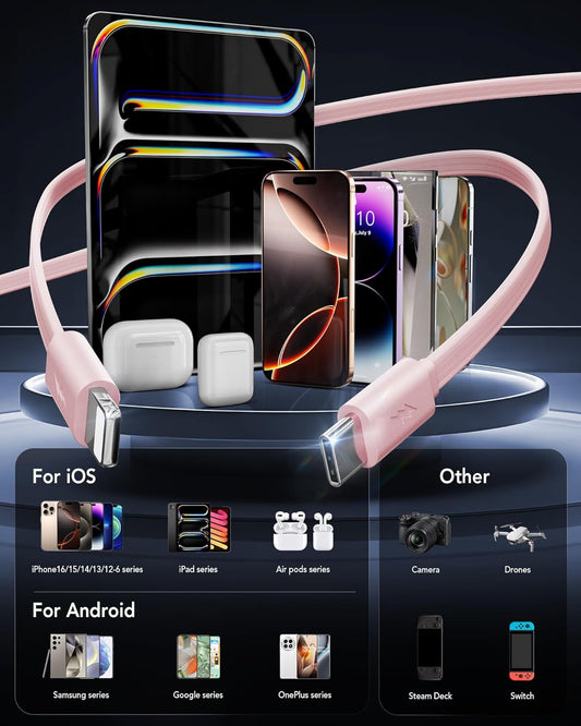 4-in-1 Retractable Gan Wall Charger Plug,Travel Essentials Brick Multiport USB Ports,3ft Lightening and Type c Cables,40W Multi Fast Charging Foldable Block for iPhone 16/15/14/13,iPad,Galaxy,Pixel