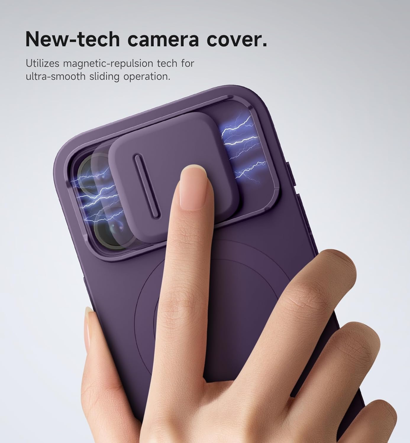 SURITCH for iPhone 15 Pro Case with Magnetic Camera Slide Cover and Adjustable Kickstand, Compatible with MagSafe, Shockproof Bumper Case Slim Protective Cover 6.1 Inch, Dark Purple