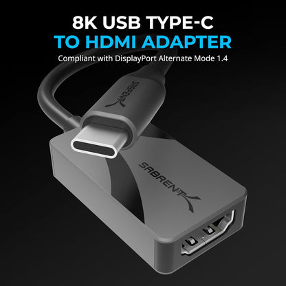 SABRENT 8K USB Type-C to HDMI Adapter - 8K@30Hz & 4K@120Hz, HDR10/Dolby Vision, VRR & FreeSync, Compatible with Laptops, Tablets, Smartphones, Portable Gaming Systems, Aluminum Design (DA-CH8K)
