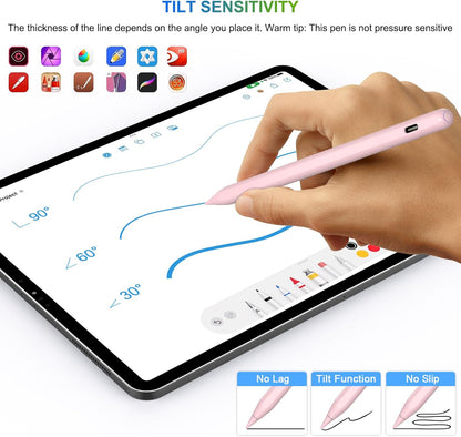 Charging, HATOKU Pencil for iPad with Tilt & Palm Rejection, Magnetic Stylus Pen for ipad Air M3/3/4/5, iPad mini 5/6, ipad 6/7/8/9/10/11 Gen, ipad Pro 11/12.9 (Pink)