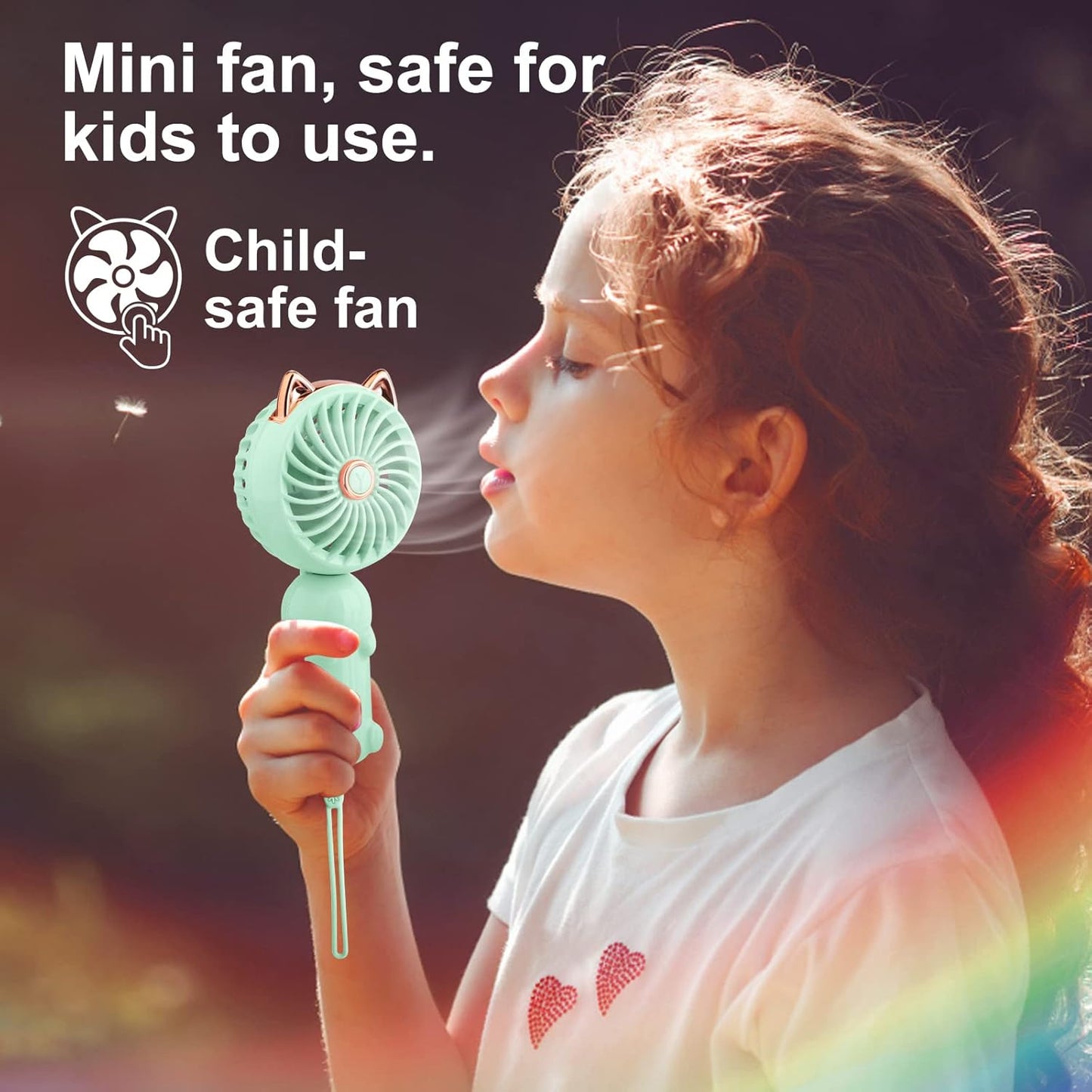 QearFun Portable Mini USB Rechargeable 3 Speed Personal Desk Table Fan with Base - Up to 12 Hours Operated Small Makeup Fan for Girls Women Outdoor (Green)