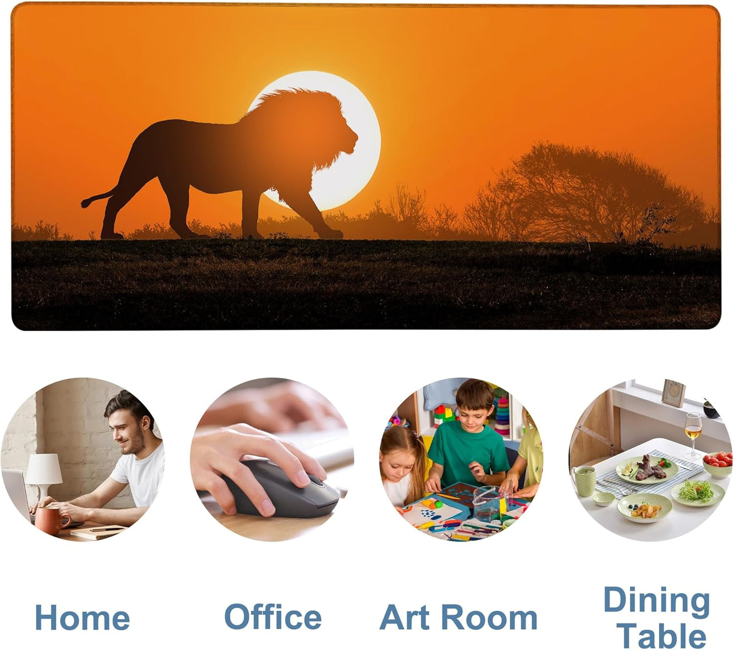 Large Mouse Pad Lion Silhouette Gaming Desk Pad Computer Keyboard Non-Slip Waterproof Mouse Mat with Rubber Base and Stitched Edges Entertainment Office Writing Desk Mat 35.4 x 15.7 Inches