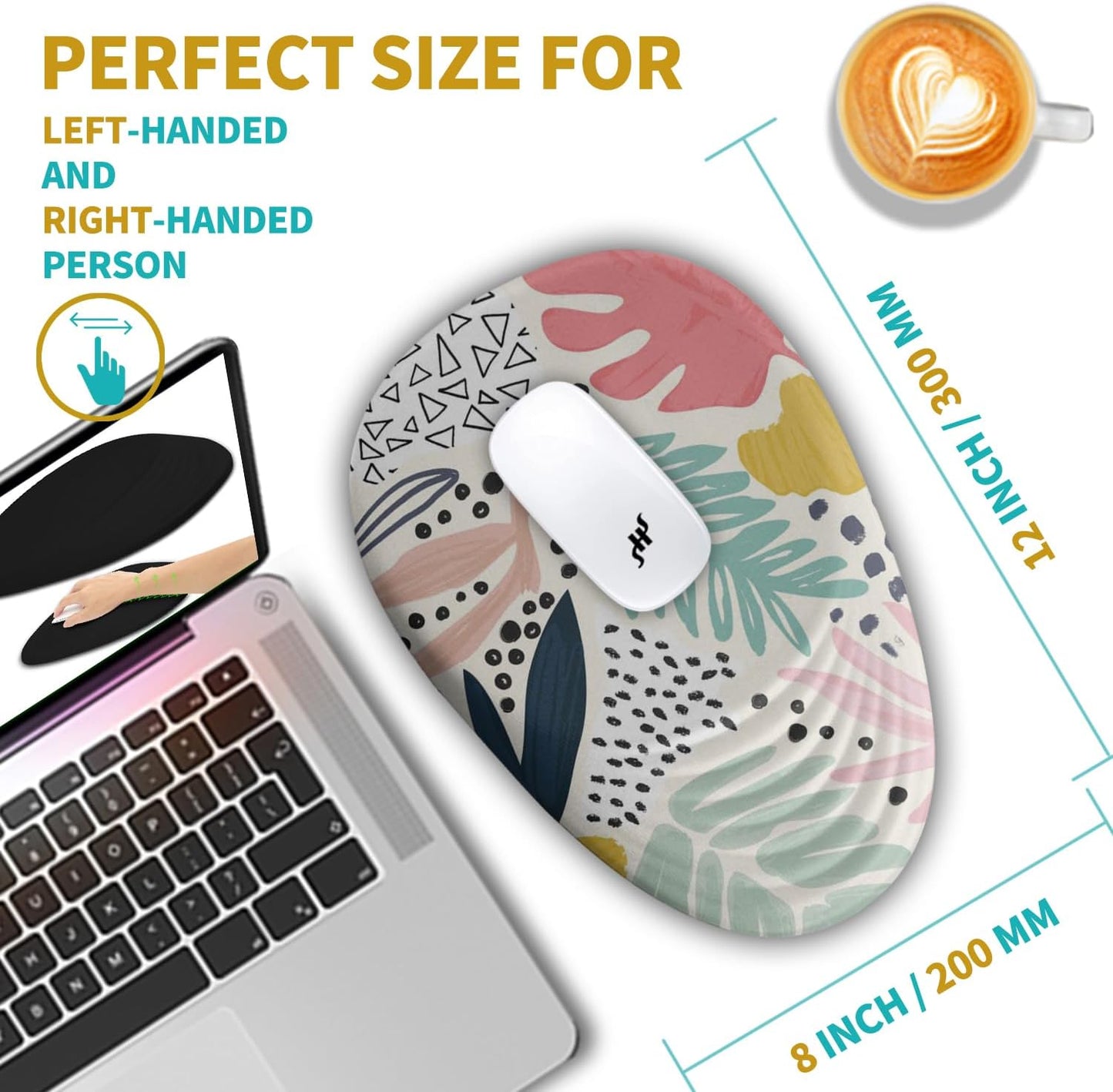 Hokafenle Ergonomic Mouse Pad Wrist Support with Stepped-Wedge Design, Wrist Rest Pain Relief Mousepad Filled with Memory Foam, Carpal Tunnel Mousepad for Wireless Mouse(12x8 inch, Tropical Plants)