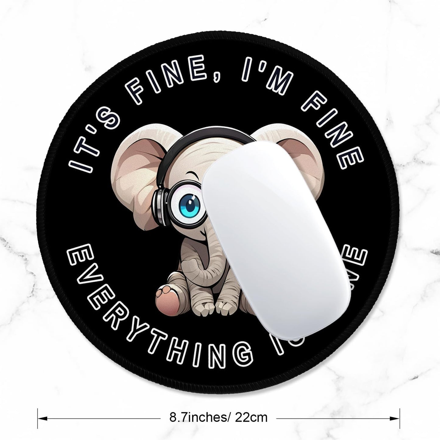 ITNRSIIET Round Mouse Pad with Stitched Edge Premium-Textured Waterproof Non-Slip Rubber Base Desktop Protection Mat Diameter 8.7 inches, Pretty Fine Elephant