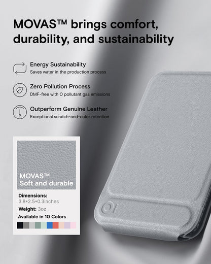 MOFT Phone Stand, Magnetic Phone Tripod Stand Stain-Resistant MOVAS Leather & Angle Adjustment & Strong Magnets Tripod for iPhone 16/15/14/13/12 (Included Metal Ring)-Cement