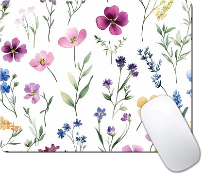 Watercolor Flower Wildflowers Floral Custom Mouse Pad with Non-Slip Rubber, Small Square Design for Wireless Laptop & Computer Mouse Pads for Desk, 9.5 x 7.9 inch Smooth Surface for Gaming & Office