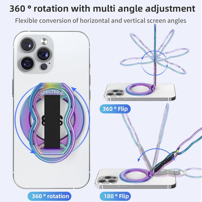 Magnetic-Phone-Grip-Stand-with-Finger-Strap, 4-in-1 Magnetic Ring Holder, Kickstand and Elastic Strap for Smartphones, Universal Fit for iPhone, Android, and Cases (Colorful)