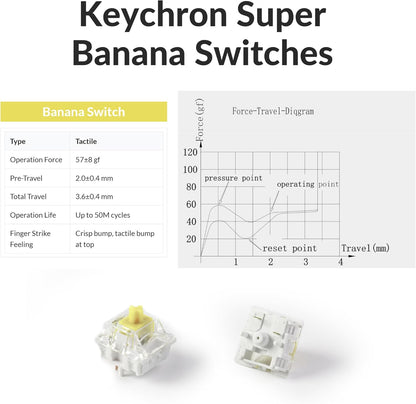 Keychron K2 75% Layout QMK Wireless and Wired Options Mechanical Keyboard Super Banana Switch, Paired with Shine-Through Double-Shot PBT Keycaps for Mac Windows-Version 3