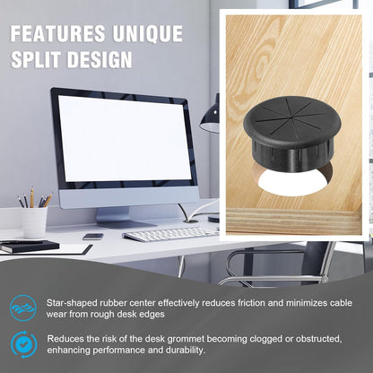 2" Black Desk Grommet, JTemgle Flexible Cable Grommet Rubber Cable Hole Cover Wire Organizer Caps Desktop Cord Management for Home Office TV Stands Tabletops, 5 Pieces