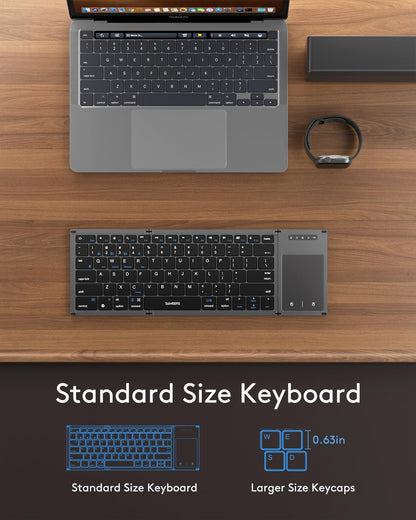 Samsers Foldable Bluetooth Keyboard with Touchpad, Full-Size Dual-Mode Wireless Folding, Rechargeable Portable Travel for iOS Android Windows Mac OS, Support 4 Device(BT5.1x3 + 2.4G)
