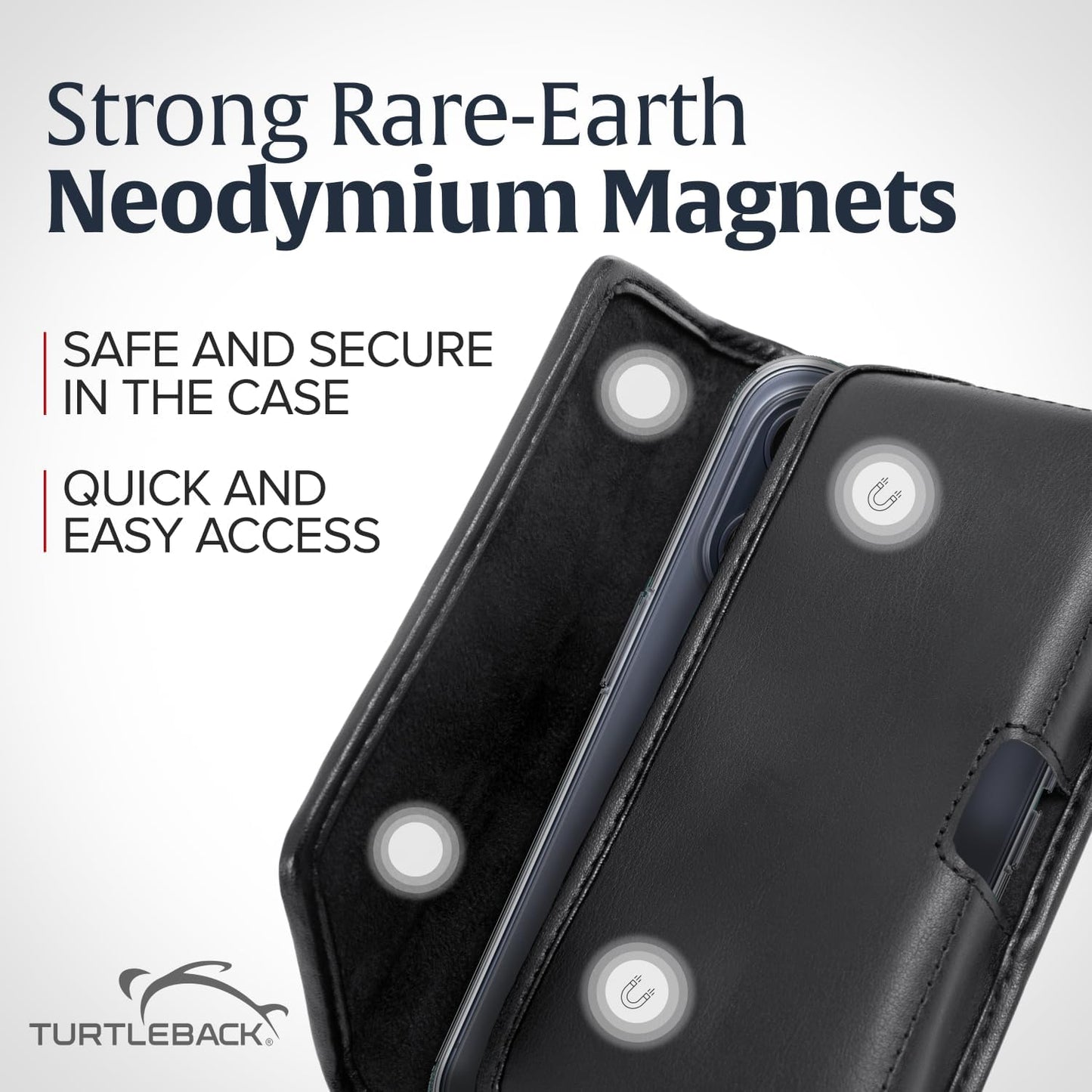 Turtleback Belt Clip for iPhone 16 Pro, 16e, 15 pro 14 Pro 13 Pro -Small- Fits w/Slim MagSafe Style Cases - Premium Black Leather, Horizontal Belt Holder, Magnetic Closure HD Rotating Belt Clip