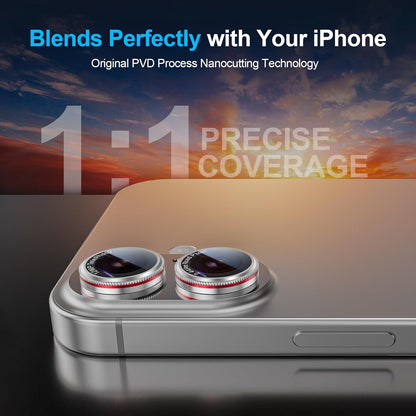 X-it 2 Pack Camera Lens Protector, Shatterproof Anti-Scratch Ultra HD Mechanical Gear Camera Protector, Anti-Glare 9H Tempered Glass Lens Protector for iPhone 16/iPhone 16 Plus,Case Friendly,SilverRed