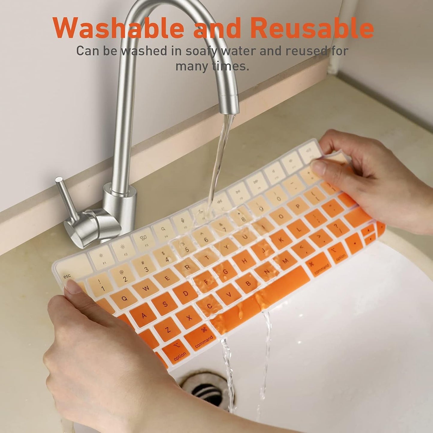 Allinside Silicone Keyboard Cover for iMac Magic Keyboard A2449/A2450, Protective Skin for iMac 24" Wireless Keyboard Released in 2021, US Layout, Ombre Orange