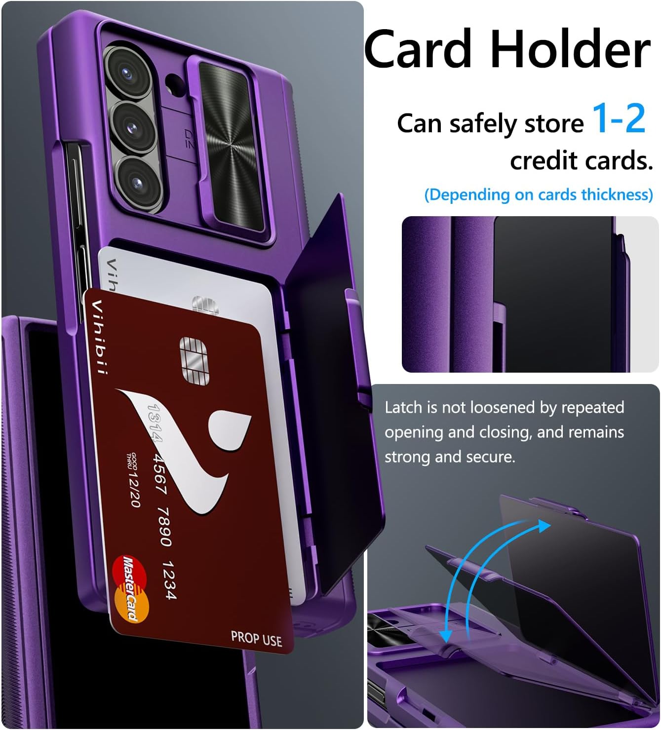 Vihibii for Samsung Galaxy Z Fold 6 Case with Card Holder & Camera Protective Cover & Hinge Protection & Front Screen Protector, Full Body Sturdy Wallet Case for Samsung Galaxy Z Fold 6, Dark Purple