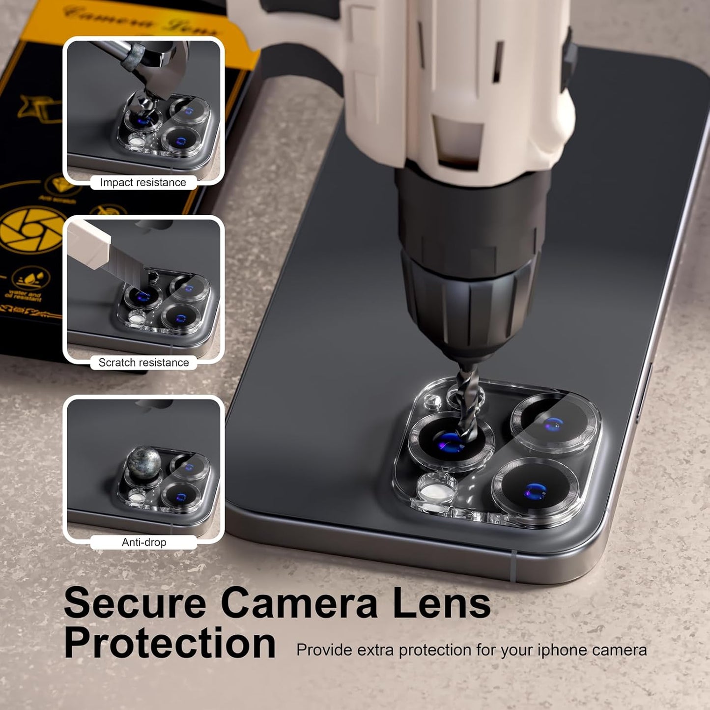 beuxece for 6 Pack iPhone 16 Pro/iPhone 16 Pro Max Camera Lens Protector [Drop Protection] [Case Friendly] [Easy Installation] 9H Tempered Glass Camera Screen Protector Cover, CD Black