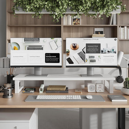 WESTREE Dual Monitor Stand Riser, Wood and Steel Monitor Stand Riser, Computer Monitor Stand for 2 Monitors, Multi-Purpose Desktop Storage Stand for Computer,Laptop,Printer,TV