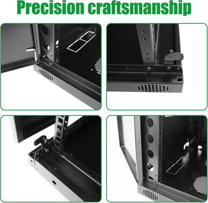 12U Server Cabinet Wall Mount Rack Enclosure with Caster Wheels 2 Server Fans Locking Glass Door Removable Side Panels 19" Network Cabinet 15-18.5" Installation Depth Heavy-Duty Frame (27INCH, 12U)