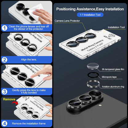 for Samsung Galaxy Z Fold 7 Camera Lens Protector, Individual Metal Ring Tempered Glass Lens Cover, [Strong Adsorption] Scratch Resistant Ultra-Thin HD Clear Lens Cover, 1 Set-Black Ring