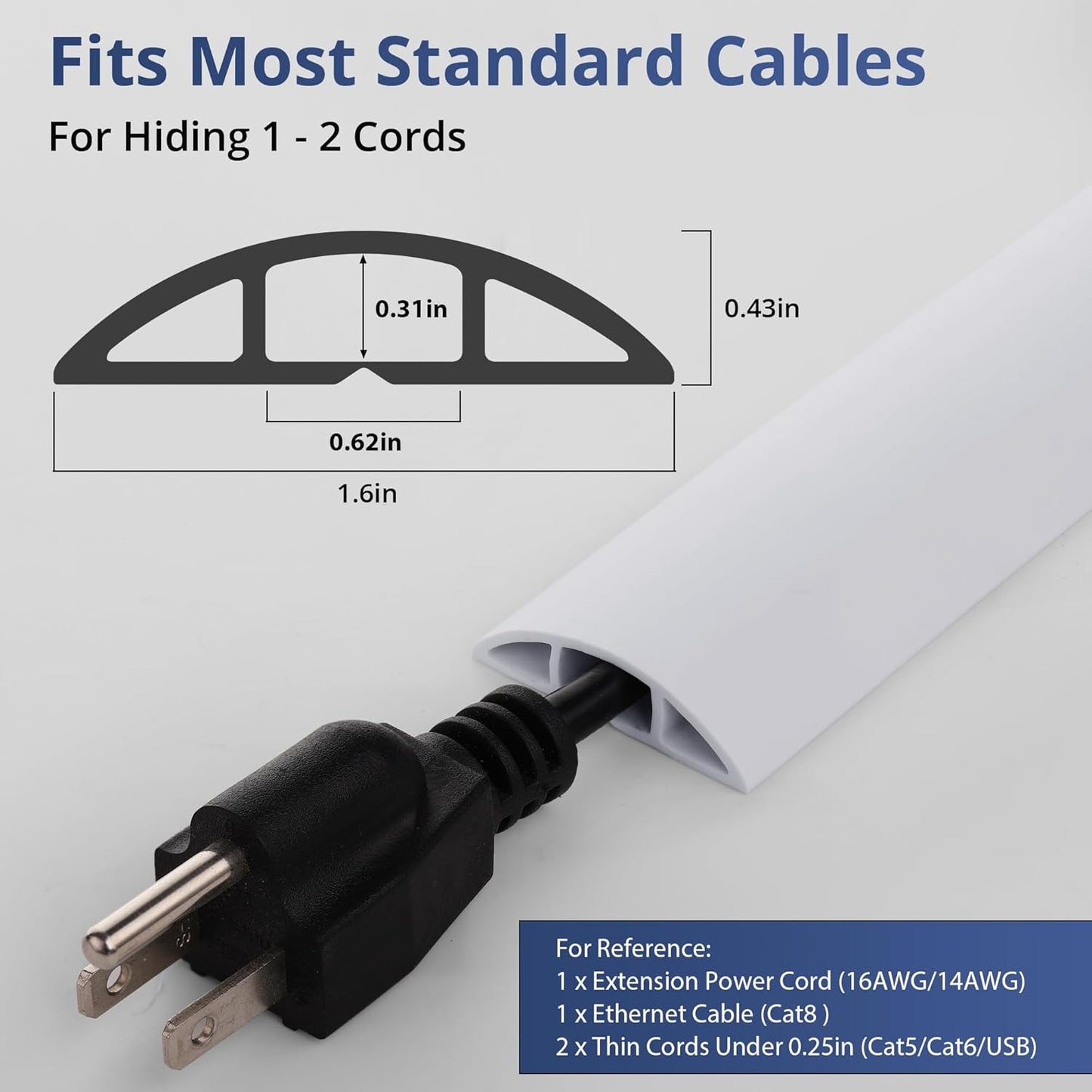 ZhiYo 3.6ft Cord Covers for Wires on Floor, Cord Hider Floor Hide Extension Cords, Soft PVC Cable Cover Cable Protector, Wire Cavity W0.62in H0.31in, White