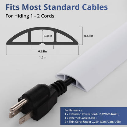 ZhiYo 5.6ft Cord Covers for Wires on Floor, Cord Hider Floor Hide Extension Cords, Soft PVC Cable Cover Cable Protector, Wire Cavity W0.62in H0.31in, White