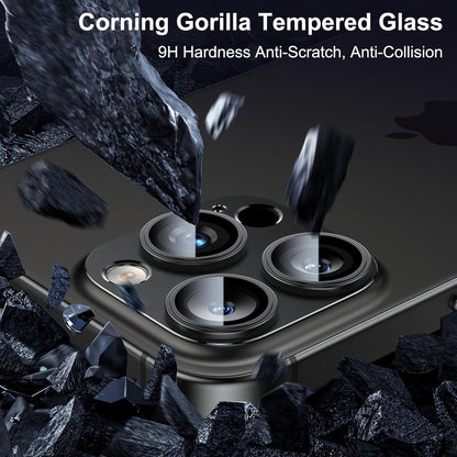 Esanik Upgrade 2 Pack for iPhone 15 Pro/iPhone 15 Pro Max Camera Lens Protector, Aluminum Alloy Metal matte Case Tempered Glass Camera Screen Cover, Scratch Resistant Case Friendly (Black)