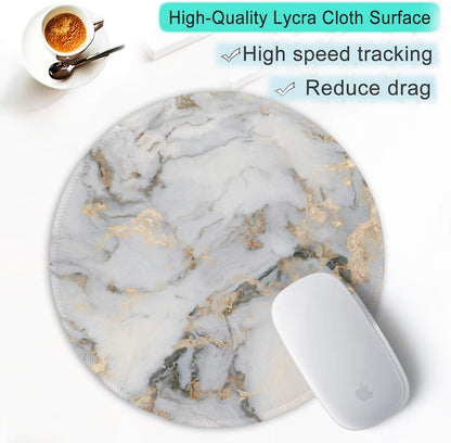 ITNRSIIET Round Mouse Pad with Stitched Edge Premium-Textured Waterproof Non-Slip Rubber Base Desktop Protection Mat Diameter 8.7 inches, Gray Marbling Gold