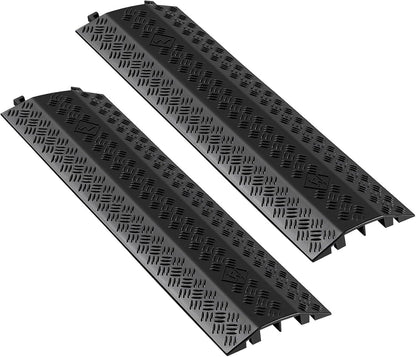 VEVOR 2 Pack Drop Over Cable Cover, 2 Channel Heavy Duty Cable Hose Protector Ramp, 38.3'' Floor Cord Cover, 17,500 lbs/Axle Load Capacity, for Traffic Areas, Indoor, Outdoor, Home, Office, Warehouse