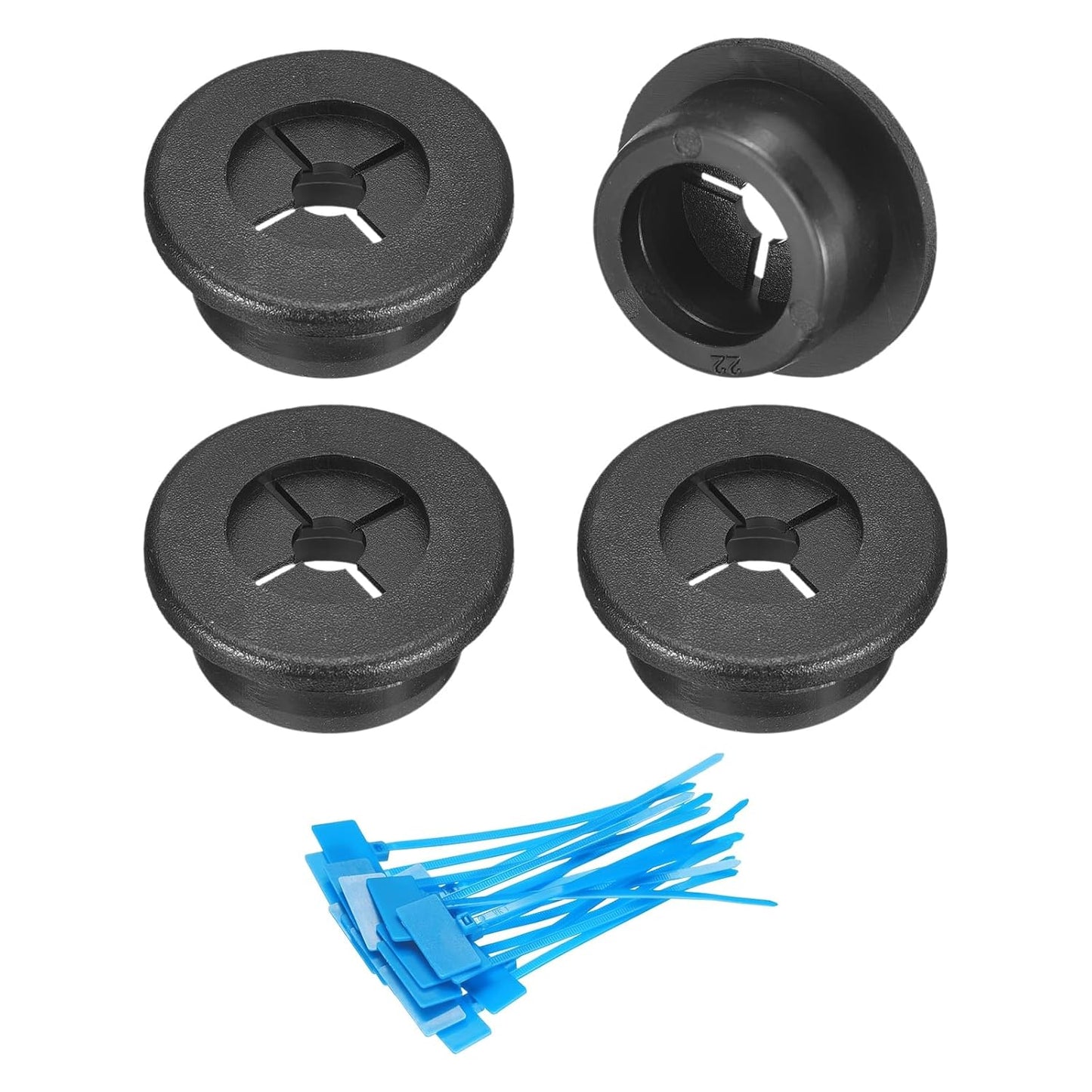 uxcell 4Pcs Cable Cord Grommet, 7/8"(22mm) Rubber Desk Grommets Wire Pass Through Hole Cover with Marked Cable Ties for Home Office Cable Wire Protection, Black