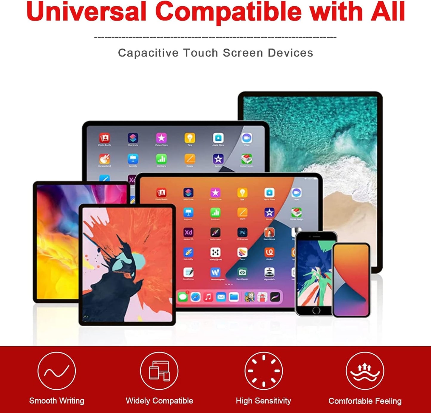 Stylus Pens for Touch Screens - Waycco High Sensitivity Capacitive Stylus 2 in 1 Touch Screen Pen with 8 Replaceable Tips for iPad iPhone Tablets Samsung Galaxy All Universal Touch Devices - 4 Pack