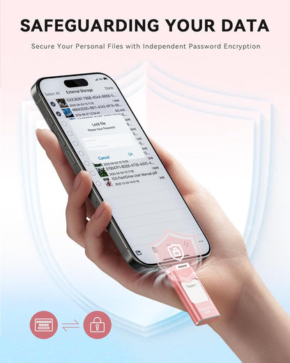 Apple MFi Certified 128GB Flash Drive for iPhone Thumb Drive Photo Stick, USB Memory Stick iPhone Flash Drive for Photos Videos, High Speed Jump Drive Compatible for iPhone/iPad/Android/PC (Pink)