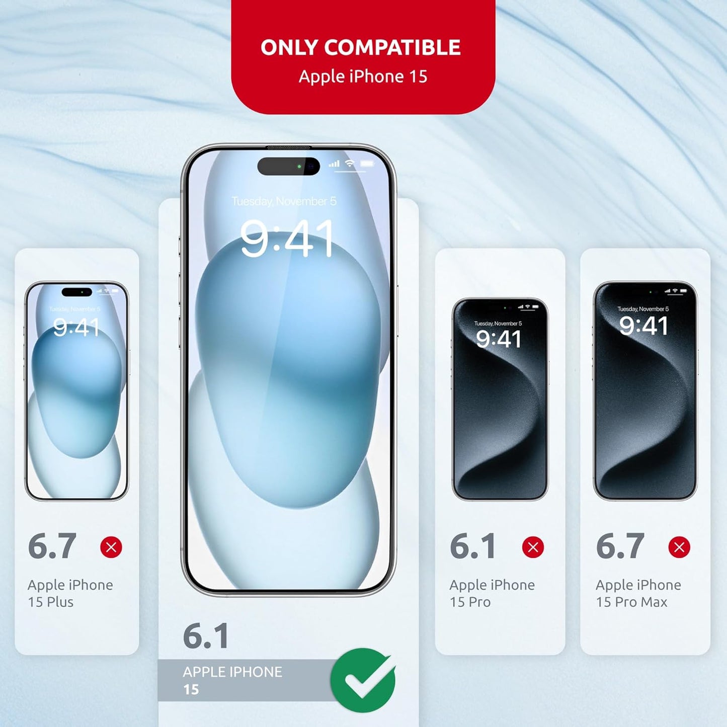 Tempered Glass Screen Protector for iPhone 15 – Full Edge-to-Edge Protection, 9H Hardness, Oleophobic Coating - Accessories For IPhone 15 Phone Protector with Applicator - Black Design