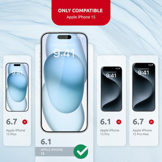 Tempered Glass Screen Protector for iPhone 15 – Full Edge-to-Edge Protection, 9H Hardness, Oleophobic Coating - Accessories For IPhone 15 Phone Protector with Applicator - Black Design