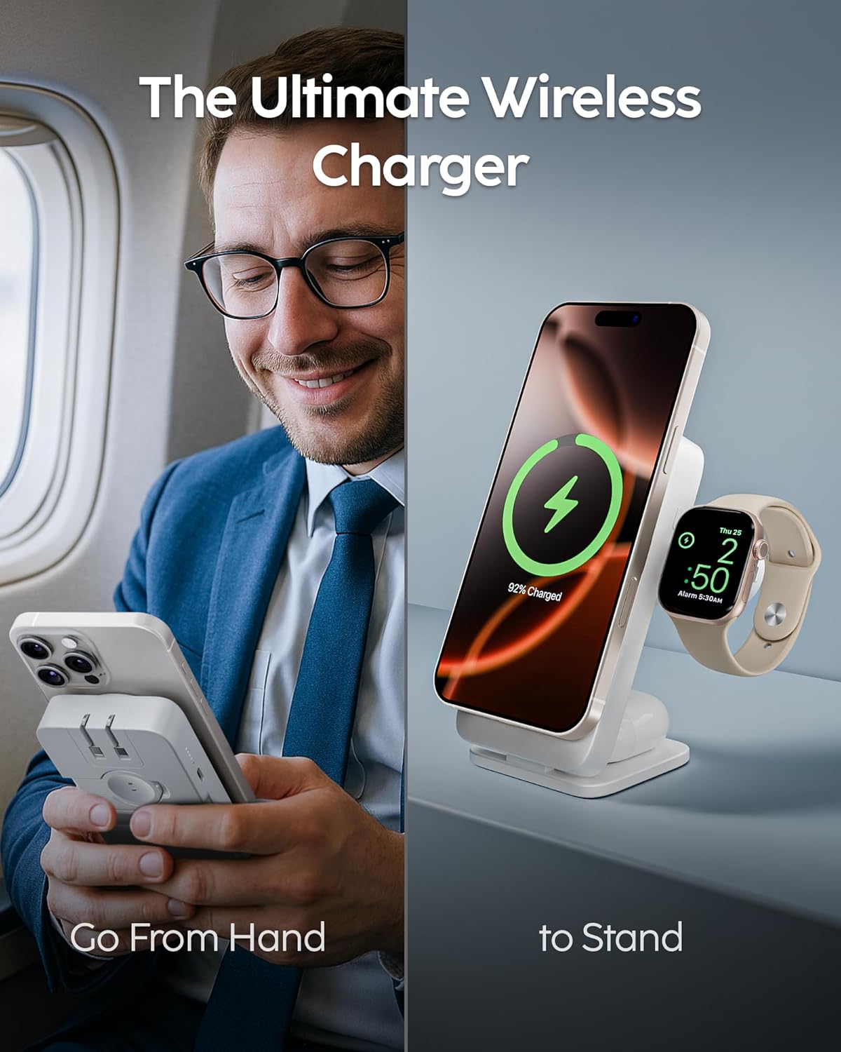 myCharge EcoHub 3 in 1 Apple Charging Station & Magsafe Battery Pack | Wireless Charger for iPhone, iWatch, AirPods | Magnetic Portable Charger with Wall Plug | Travel-Ready & Foldable