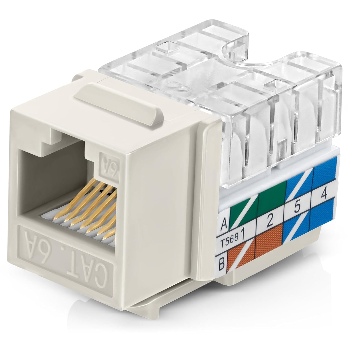 Everest 90° Angled RJ45 Cat6A Keystone Jacks 50-Pack in Light Almond - Slim Profile Female RJ45 Connectors - Cat 6A Keystone Jack - Compatible with 90° Angled Speed Termination Tool - easyJACK