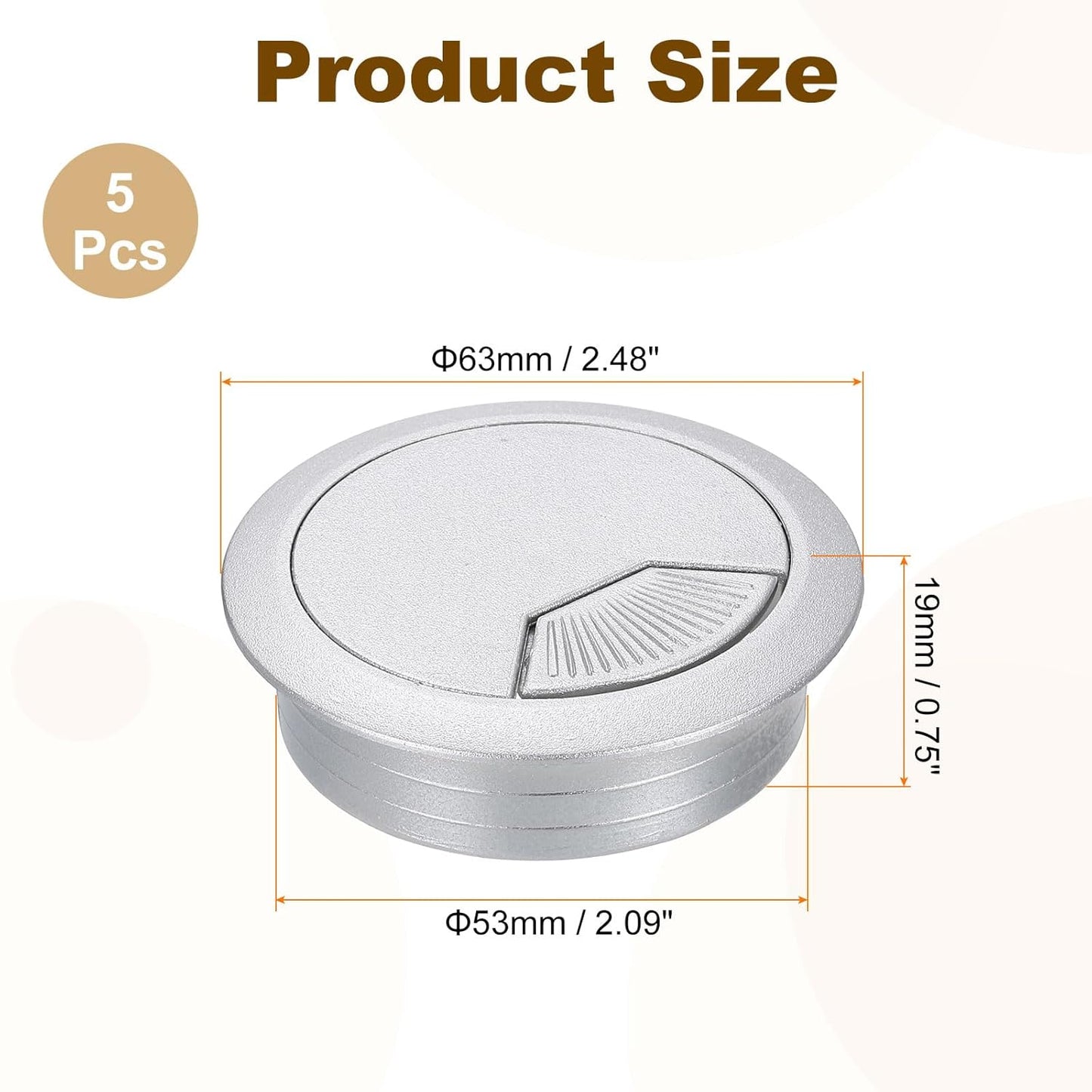 uxcell 5 Pcs 53mm (2.09 Inch) Desk Grommet, Plastic Cable Hole Cover, Wire Cord Cable Organizer for Home Office Computer Desk Cabinet, Silver
