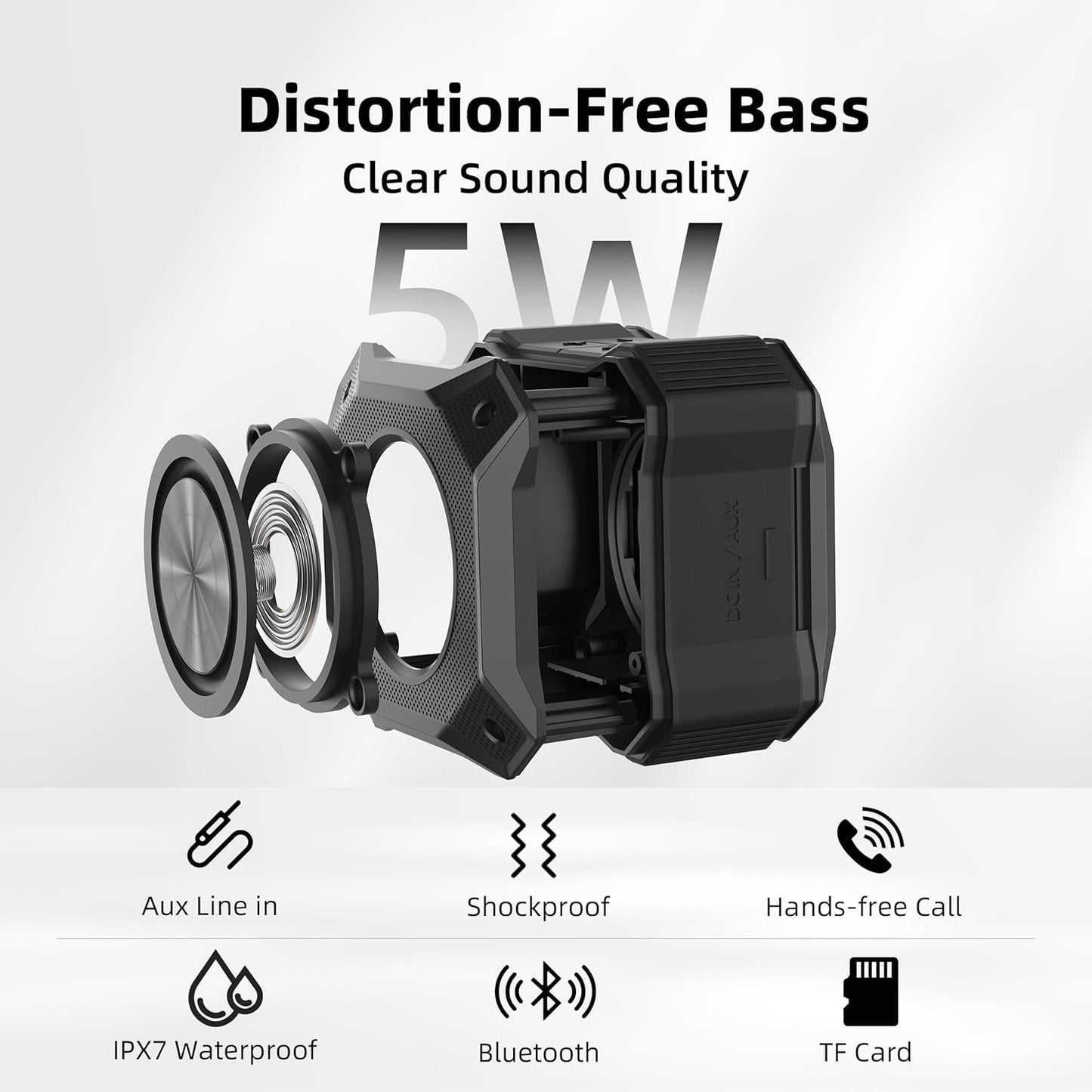 Small Shower Speaker Supports TWS Stereo Pairing and Hands-Free Calling, Loud, IPX7 Waterproof Wireless Bluetooth Speaker, 12H Playtime, Suitable for Home Bathroom, Outdoor Travel, Beach