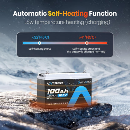 12.8V 100AH Group 31 Bluetooth LiFePO4 Lithium Battery with Self-Heating, Built-in 100A BMS, High/Low Temp Cutoff, Supports Low Temp Charging(-4°F), 5000+ Cycles, Perfect for RV/Camping,Off-Grid,Solar