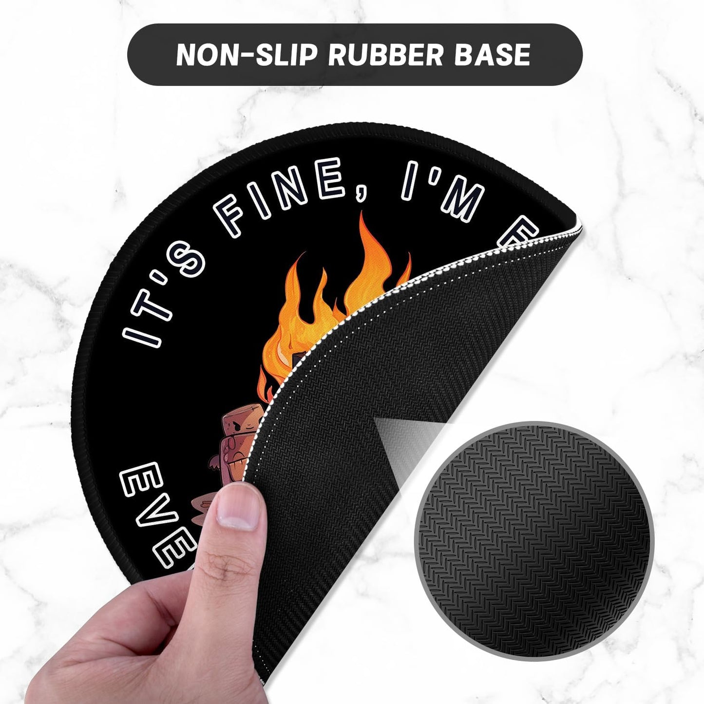 ITNRSIIET Round Mouse Pad with Stitched Edge Premium-Textured Waterproof Non-Slip Rubber Base Desktop Protection Mat Diameter 8.7 inches, Funny Burning Box