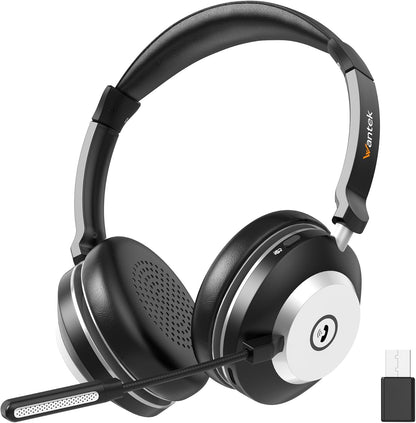 Wireless Headset with Mic for Work,Bluetooth Headphone with Noise Cancelling Microphone,2.4G USB Dongle & Mic Mute for Laptop/Computer/Cell Phones/Office/Remote Work/Call Center/Zoom/Teams/Skype
