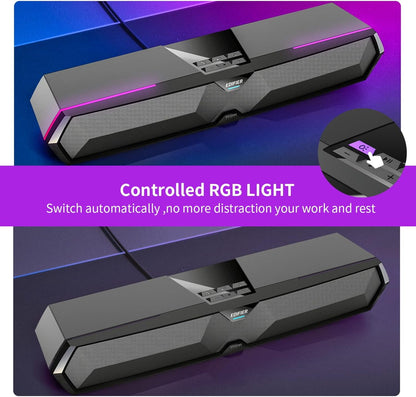 Edifier MG300 Computer Sound Bar: Loud Speakers with Deep Bass - Switch RGB Built-in Microphone for Gaming Speakers Wireless Bluetooth 5.3 & USB Adapter PC Sound Bar for Desktop