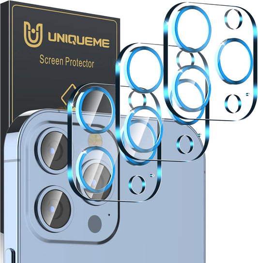 UniqueMe [3 Pack] Camera Lens Protector Compatible with iPhone 13 Pro 6.1" / 13 Pro Max 6.7" Tempered Glass,[Case Friendly][New version][Scratch-Resistant][Easy Installation] -Blue